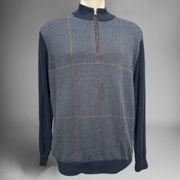 Vintage Allen Flusser Sweater XL Quarter Zip Grandpacore Cardigan Mock Neck Prep - Picture 1 of 5